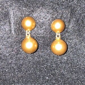 Vintage Brushed Gold Tone Dangling Ball Pierced Earrings